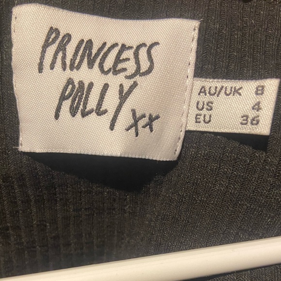 Princess Polly Black Ribbed Crop Top with Pearl Button Closure - Picture 3 of 4